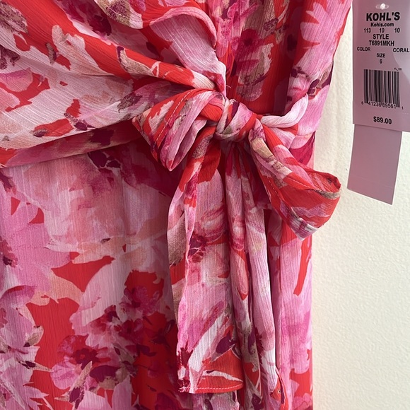 London Times Women’s size 6, pink Ruffled Chiffon Maxi Dress - Picture 9 of 9